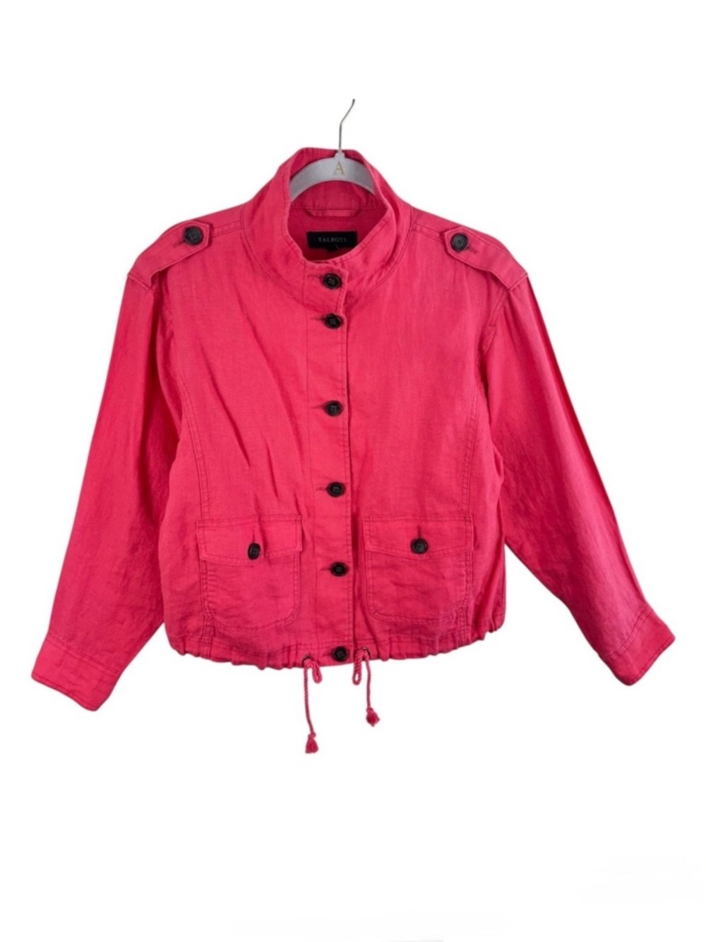Talbots Women's Pink Washed Linen Utility Jacket Drawstring Waist Size Small